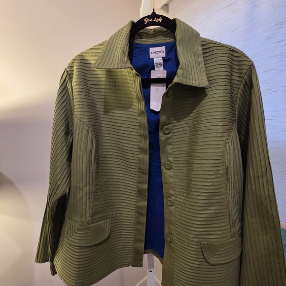 Chico's Olive Ribbed Zip-Front Jacket - Picture 6 of 10
